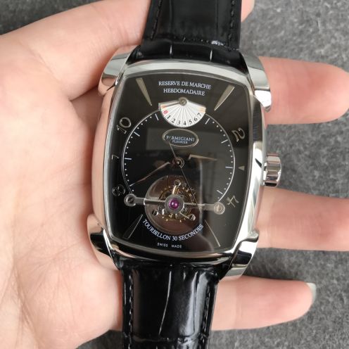 PARMIGIANI 魅力的なパルミジャーニフルリエ ラトラパンテ偽物 トゥールビヨン 鰐魚革 腕時計 シルバーケース ブラック