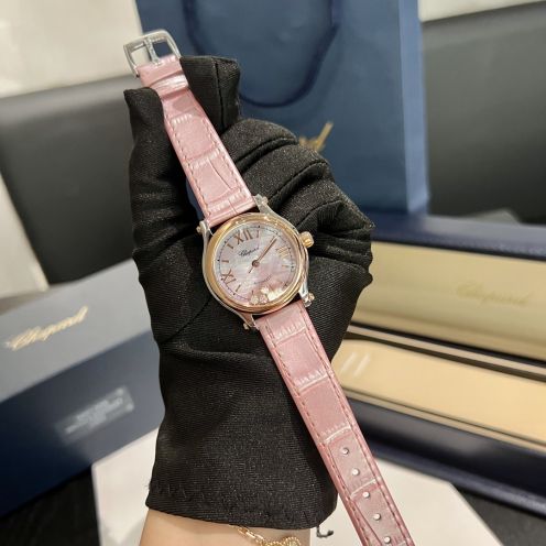 爆買いで大得価の CHOPARDハッピー ダイヤモンド 腕時計コピー シンプル  腕時計 ウォッチ 優雅 本革 レザー ピンク