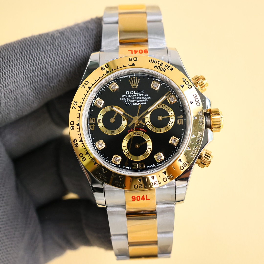 rolex コスモ グラフ デイトナ レインボースーパーコピー 夜光 防水 うで時計 スチールバンド ゴールドケース ブラック_4