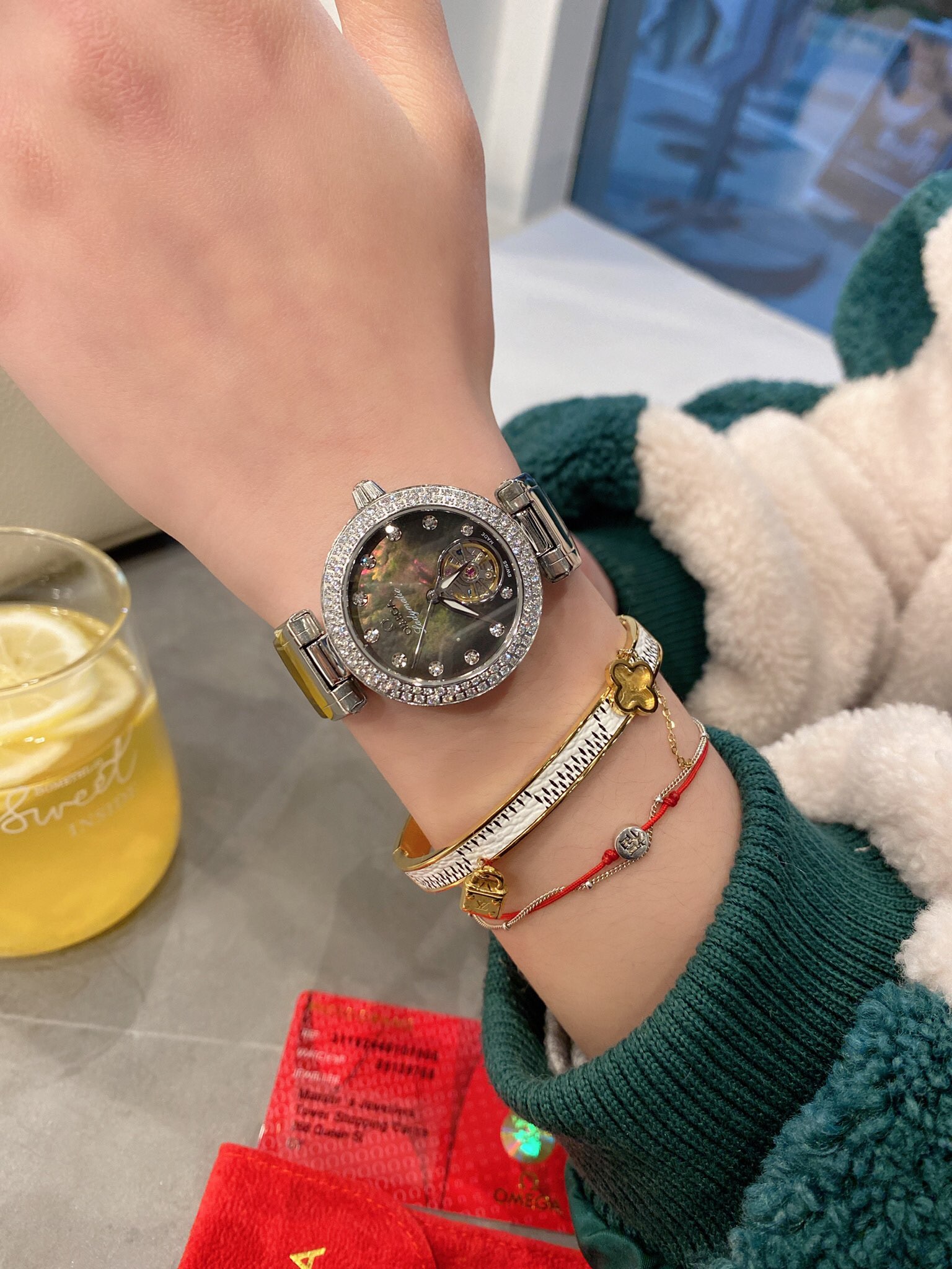 omega デヴィル偽物 Ladymatic シンプル 女性 レザーバンド 自動機械 オシャレ ダイヤモンド飾り 多色可選_8