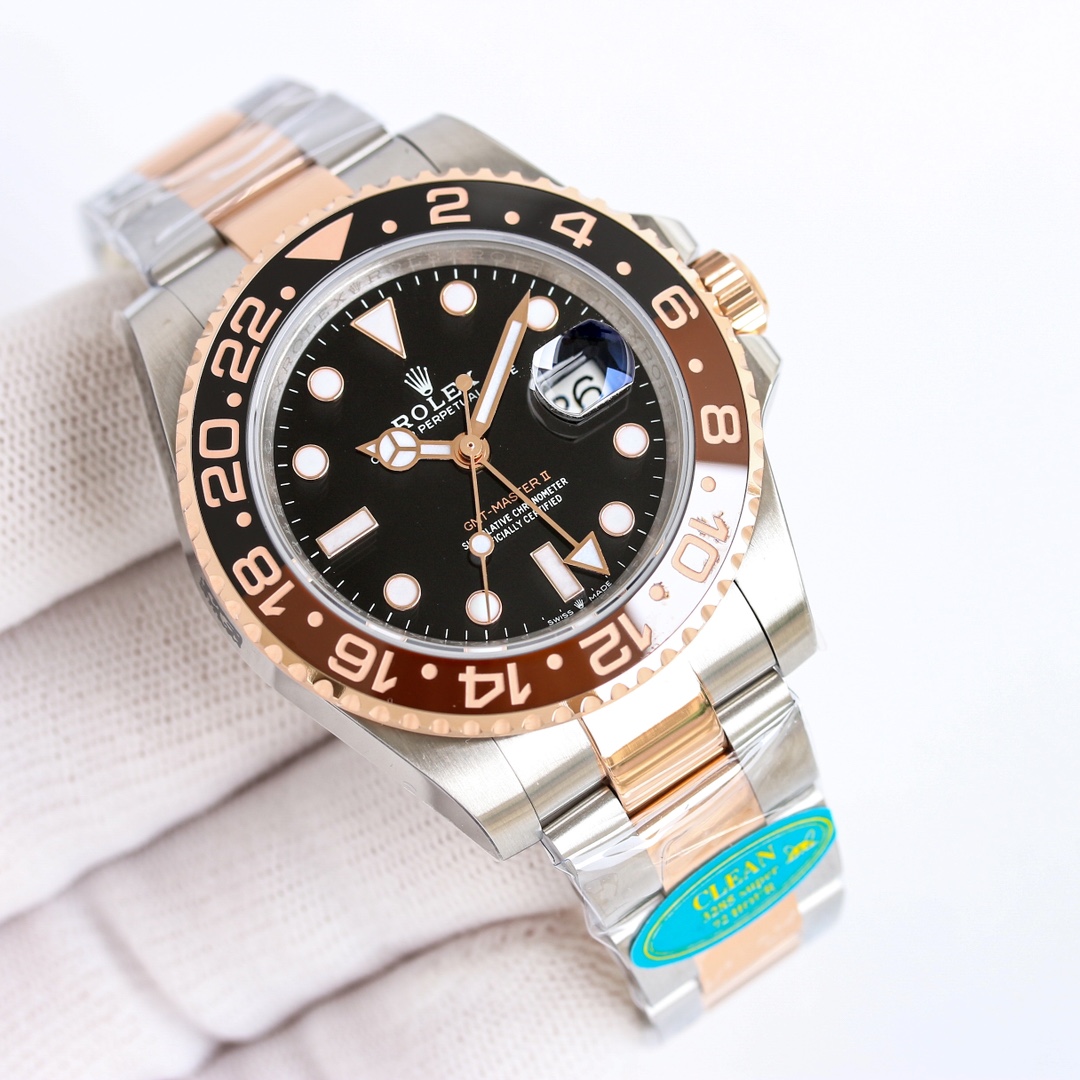 2024年の定番人気 ROLEX gmt マスター 買取激安通販 腕時計 夜光 ゴールドケース シンプル メンズ 黒い文字盤_3