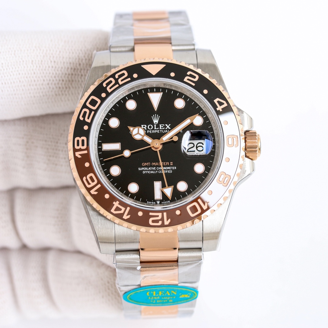 2024年の定番人気 ROLEX gmt マスター 買取激安通販 腕時計 夜光 ゴールドケース シンプル メンズ 黒い文字盤_4