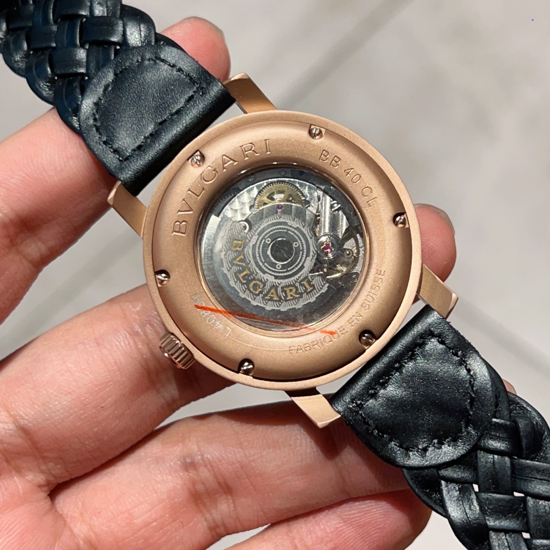 BVLGARI Carbon Gold ブルガリ 薄型偽物 レザーバンド イタリア シンプル ゴールドケース 多色可選_7