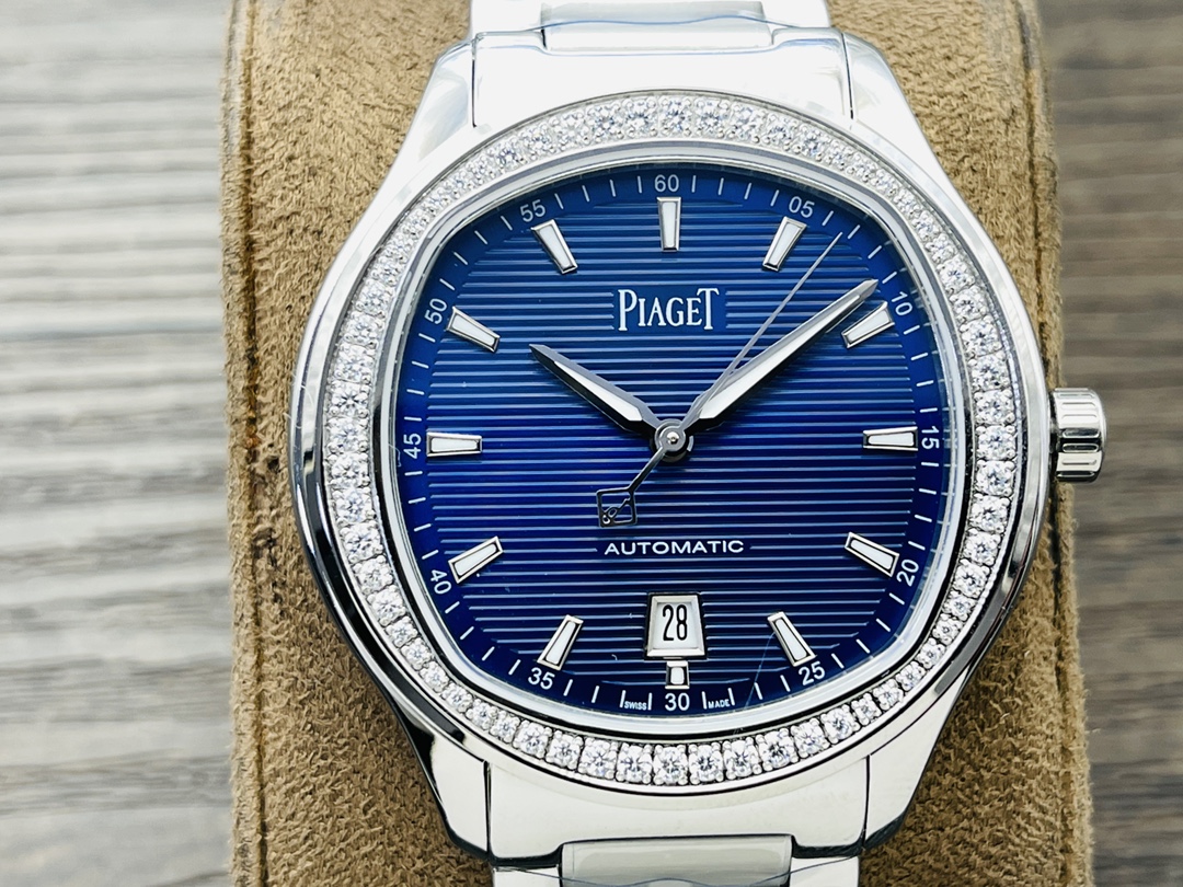 PIAGET ポロ シルシ ピアノコピー 腕時計 優雅 通勤 シルバーケース 薄い ダイヤモンド飾り ブルー_4