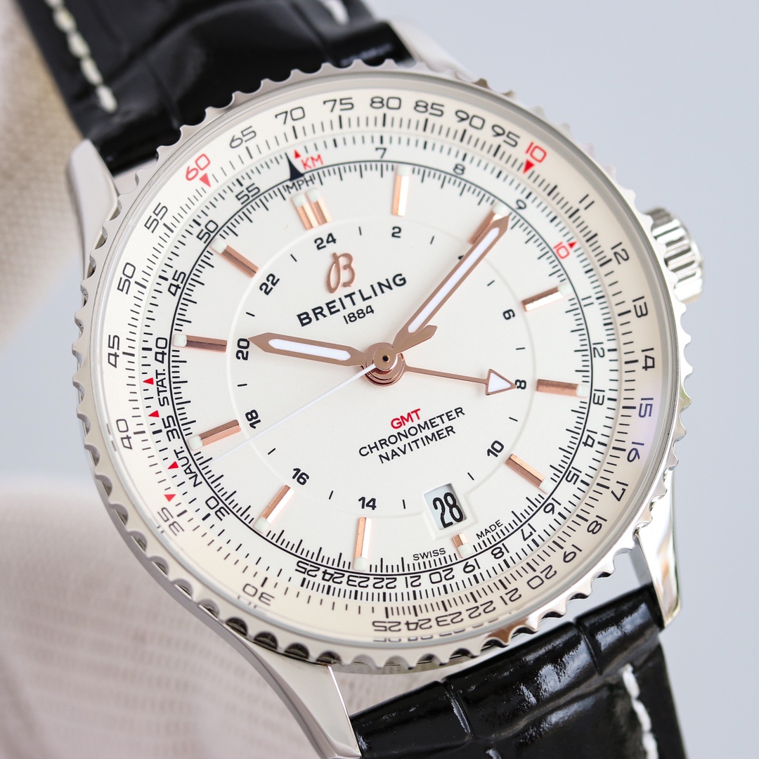 Navitimer ブライトリング ナビタイマー 金偽物 男性 シンプル 防水 腕時計 牛革 レザー 2色可選_6